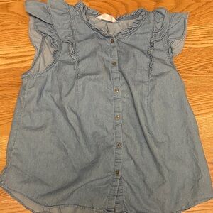 LC Lauren Conrad Light Blue Denim Ruffle Sleeve Button-Up Top